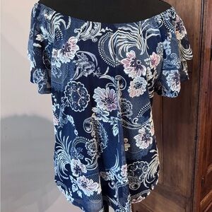Navy Floral Off-Shoulder Blouse